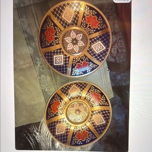 Caverswall Gold and Blue Romany Pattern set of two Trays 22K gold